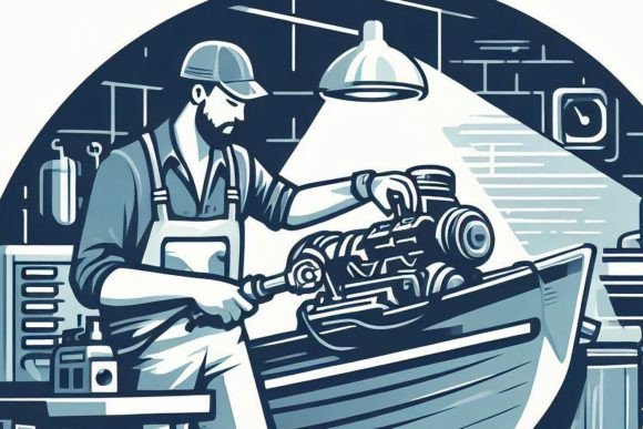Download Checking a Boat Motor in a Workshop - Shop Collection